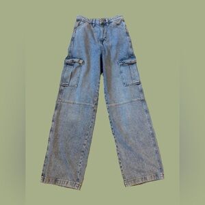 H&M Light Blue High-Rise Wide Leg Cargo Jeans